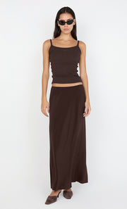 SILK BIAS MAXI SKIRT - CHOC