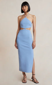 IRIS HALTER MIDI DRESS - MALIBU BLUE