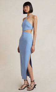 IRIS HALTER MIDI DRESS - MALIBU BLUE