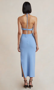 IRIS HALTER MIDI DRESS - MALIBU BLUE