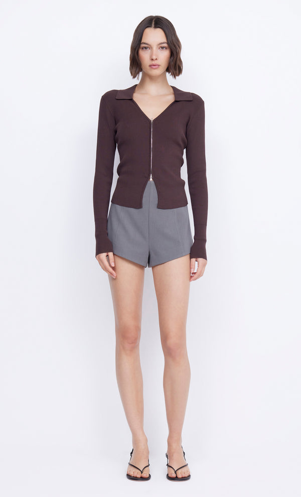 IMRIE ZIP KNIT CARDIGAN - CHOCOLATE