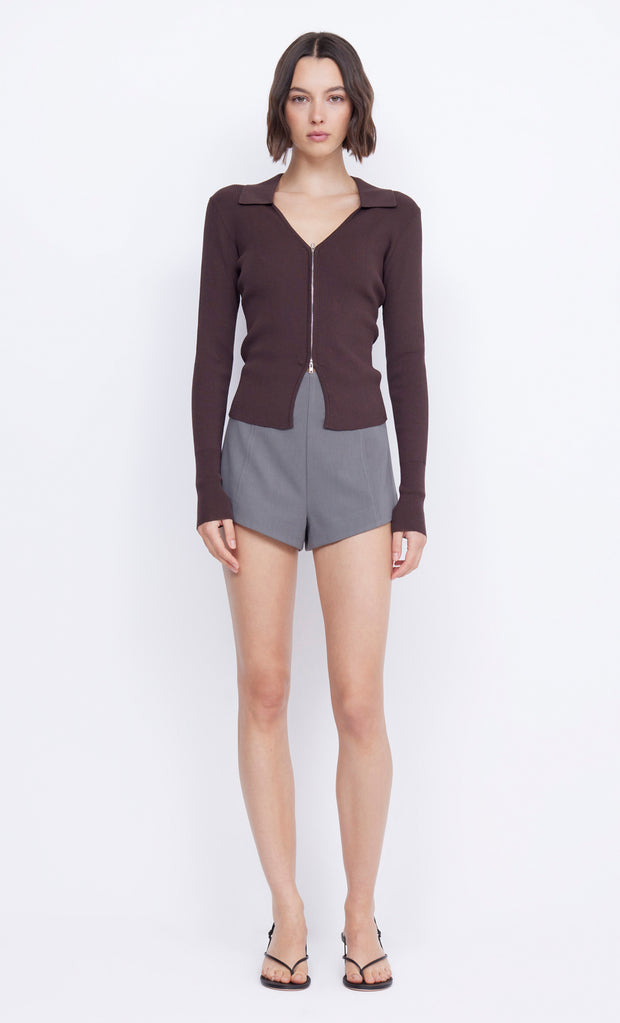 IMRIE ZIP KNIT CARDIGAN - CHOCOLATE