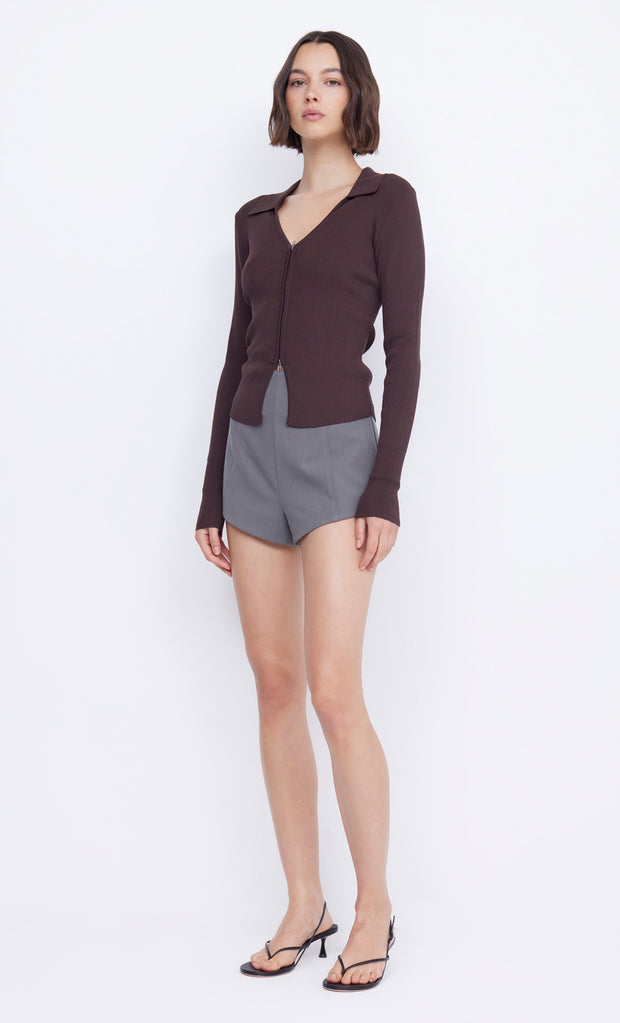 IMRIE ZIP KNIT CARDIGAN - CHOCOLATE