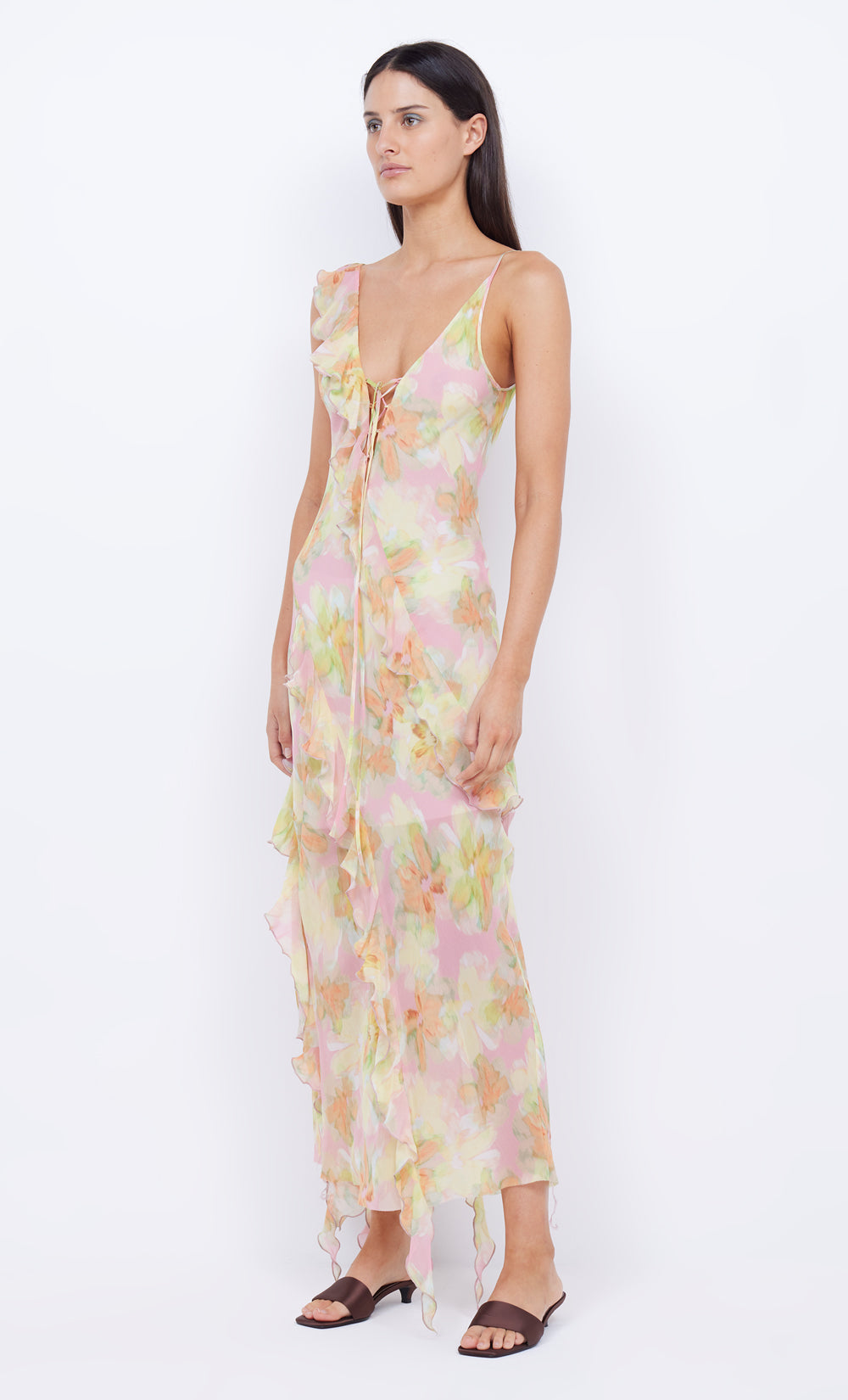 COURTNEY FRILL MAXI DRESS - PINK BLOSSOM – BEC +