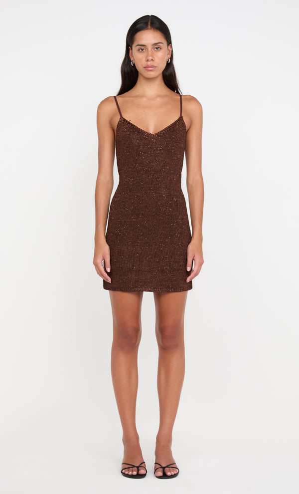 Delfina Mini Dress sequin Knit in Chocolate by Bec + Bridge