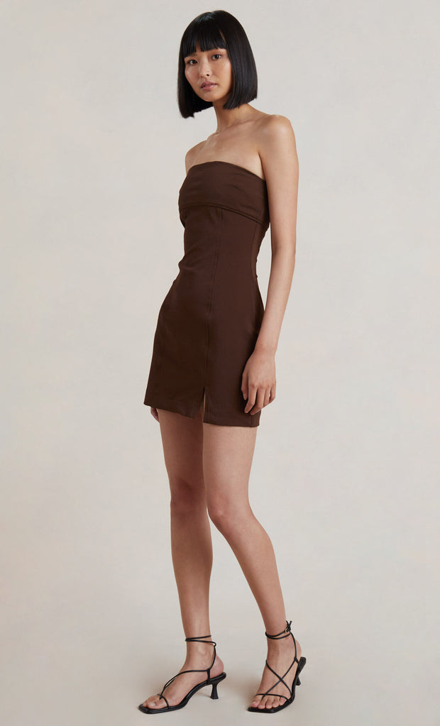 PALOMA STRAPLESS MINI DRESS - CHOCOLATE