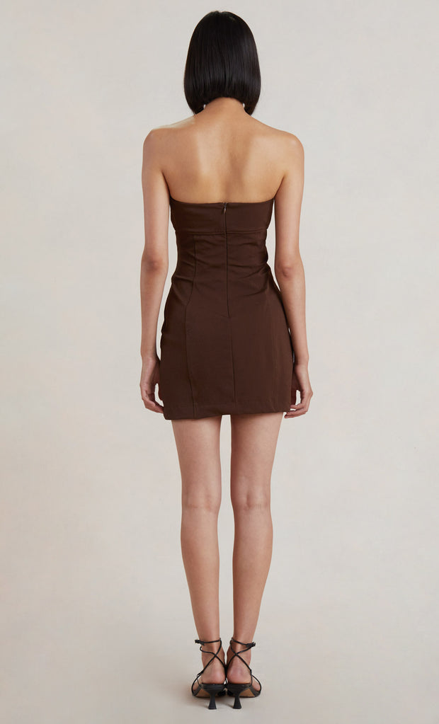 PALOMA STRAPLESS MINI DRESS - CHOCOLATE