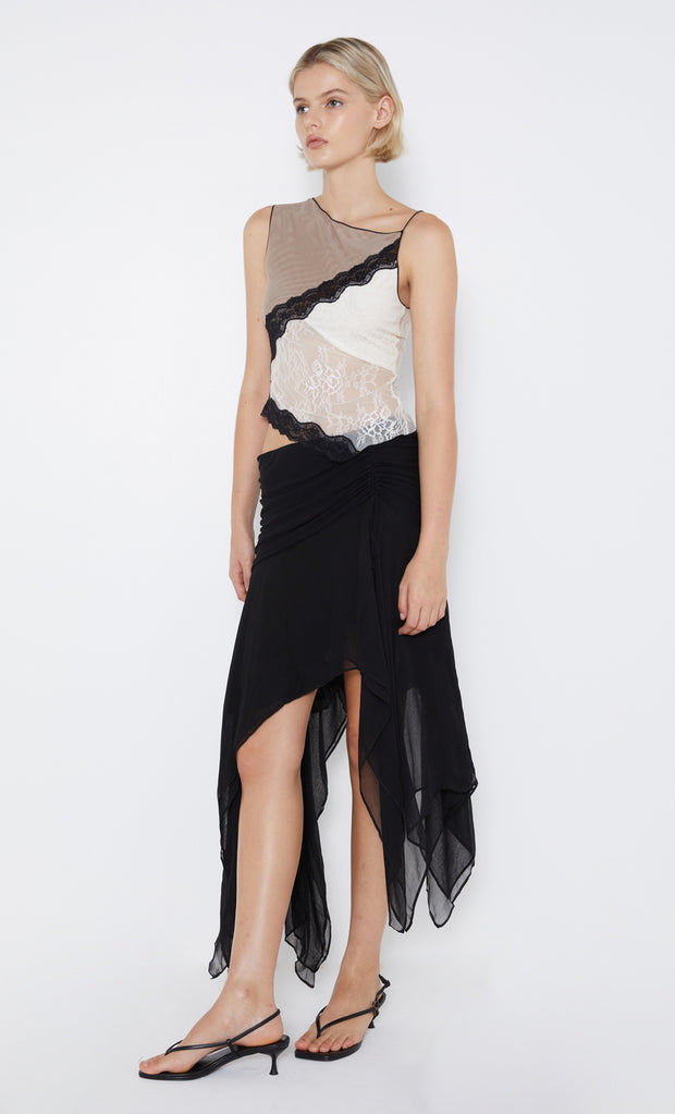 Abrielle Asym Lace Tank in Taupe Ivory and Black by Bec + Bridge