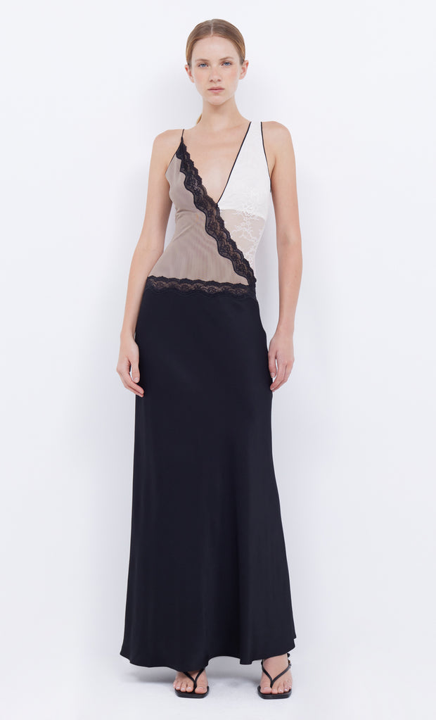 Abreille Lace Tri Colour Maxi Dress Taupe, White and Black by Bec + Bridge