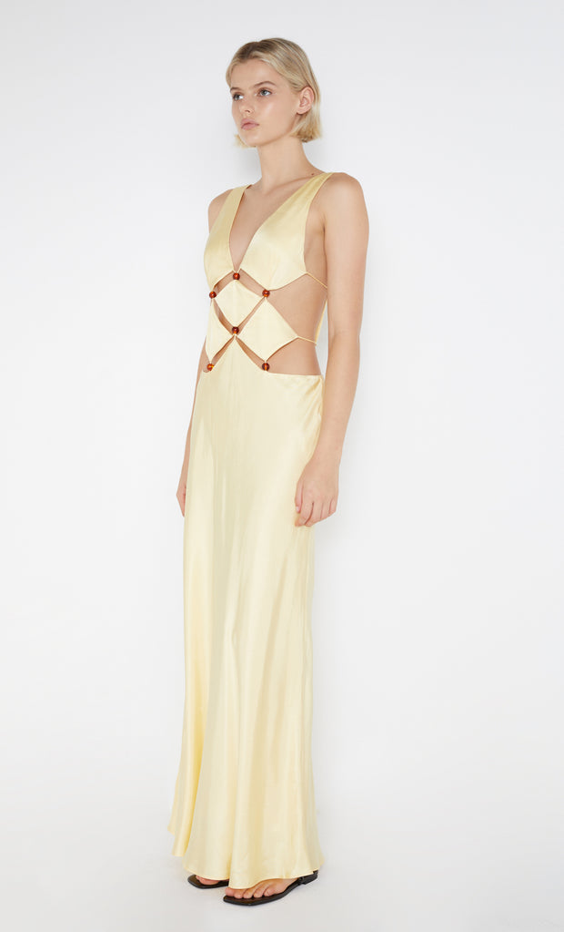 Agathe Diamond Dress in Butter Yellow with beads by Bec + Bridge