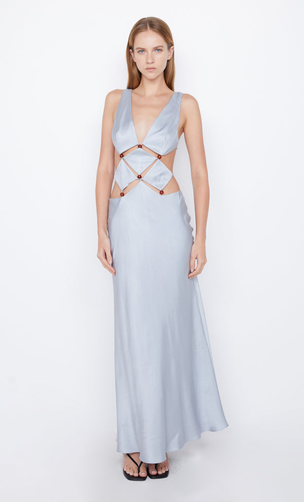 Dove Blue Agathe Diamond Dress with beads and cutout by Bec + Bridge