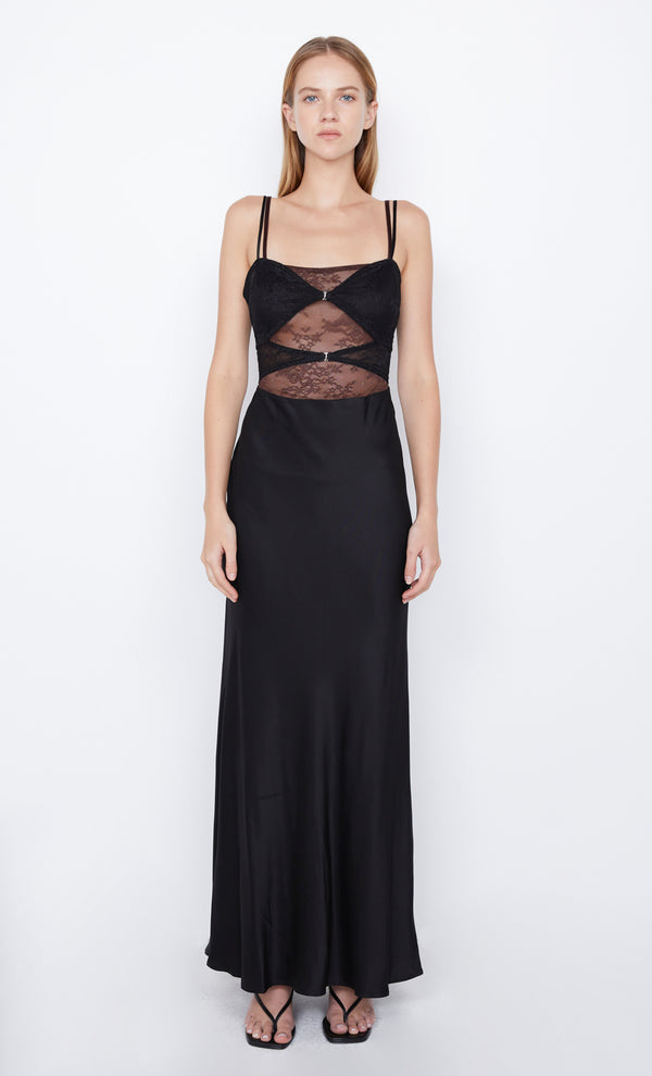 Amoras Cut Out Maxi Dress in Black Chocolate lace by Bec + Bridge