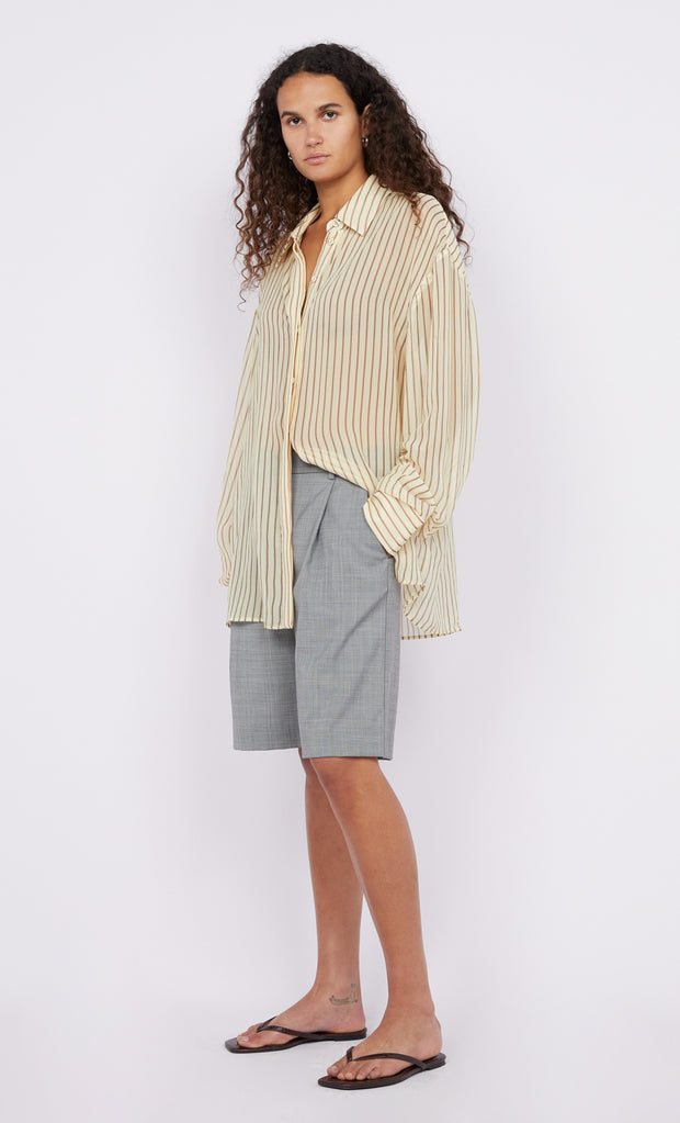 Anise Shirt in Butter Yellow and Plum Pinstripe by Bec + Bridge