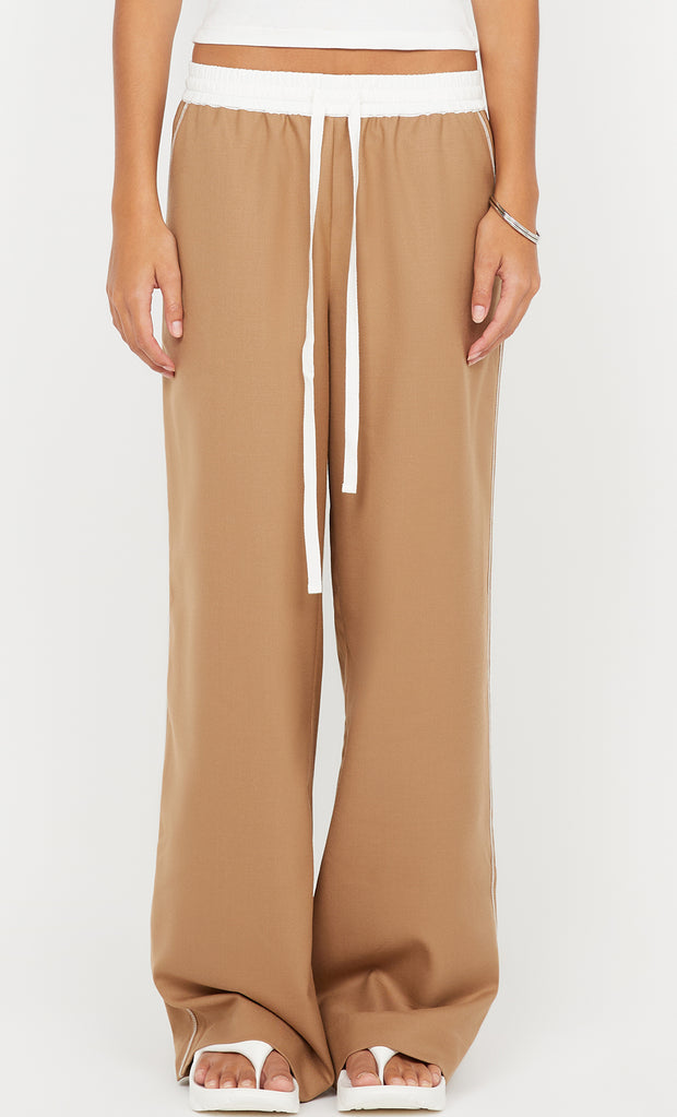 ASTER DRAWSTRING PANT - CAMEL/WHITE