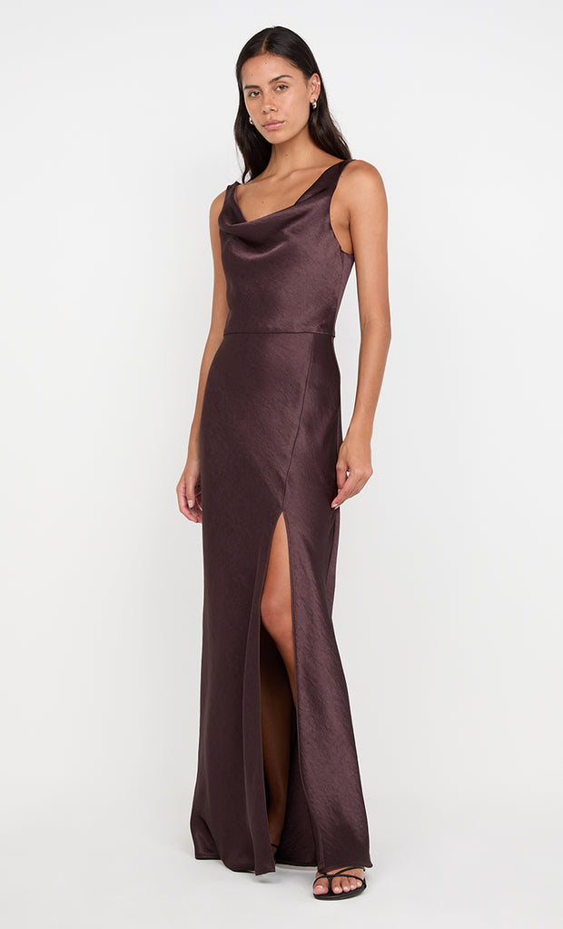 AUSTEN COWL NECK MAXI DRESS - DARK CHOCOLATE