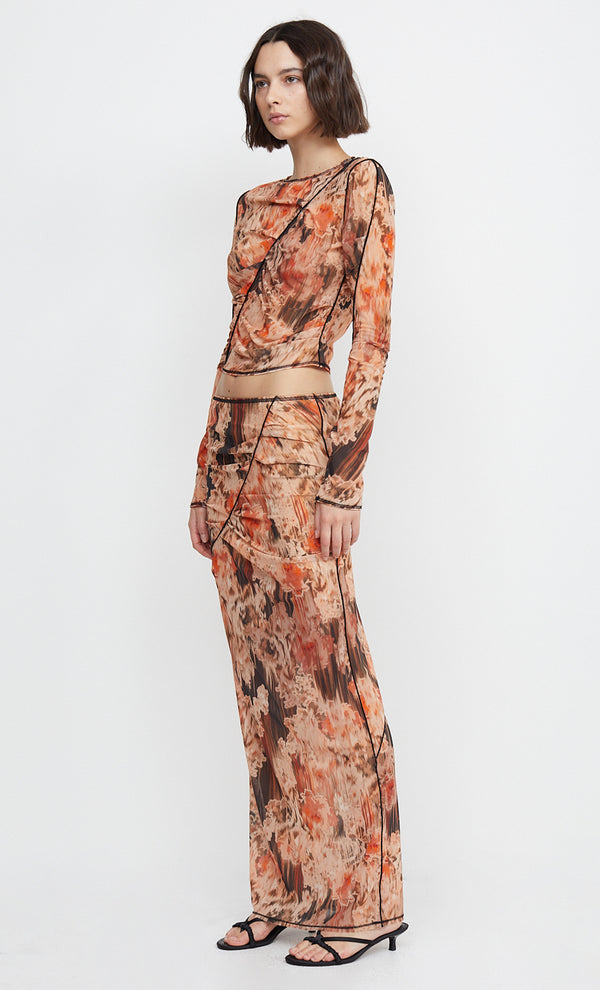 AVERIL GATHERED MAXI SKIRT - GLITCH FLORAL