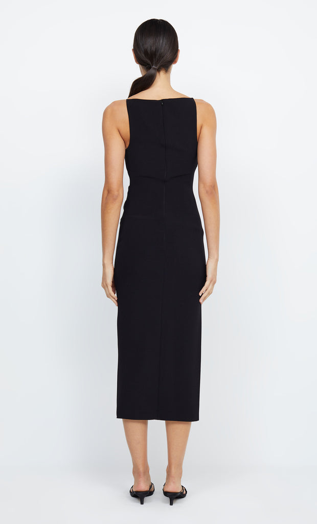 Be Mine Tuck Bonded Crepe Midi Prom Bridesmaid Dress in Black by Bec + Bridge