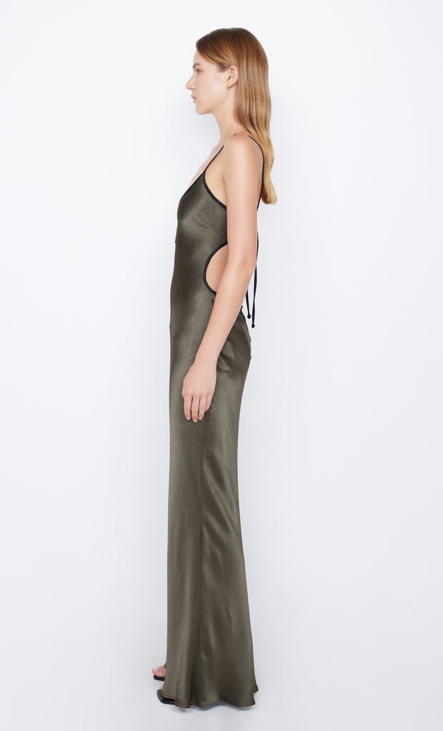 Cedar City Keyhole Backless Maxi Dress Prom in Dark Willow Green by Bec + Bridge