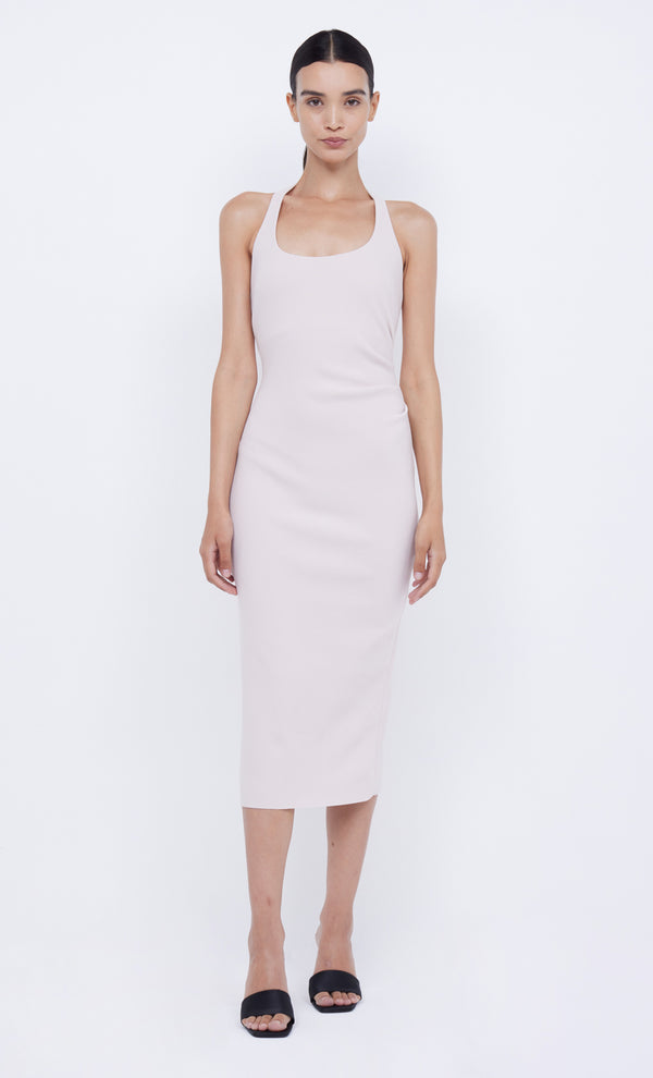 Cyndie Halter Midi Dress in  Bonded Crepe in Sand by Bec + Bridge