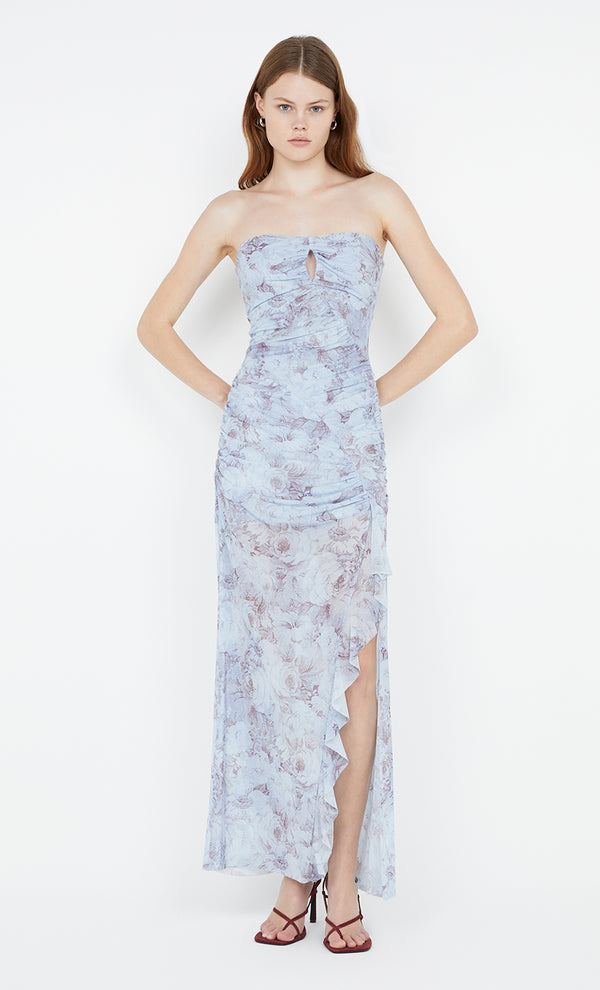 Danica Strapless Maxi Dress in Chambray Rose print by Bec + Bridge