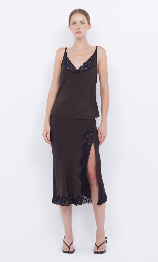 Deja Vous Cami in Choc with black lace by Bec + Bridge