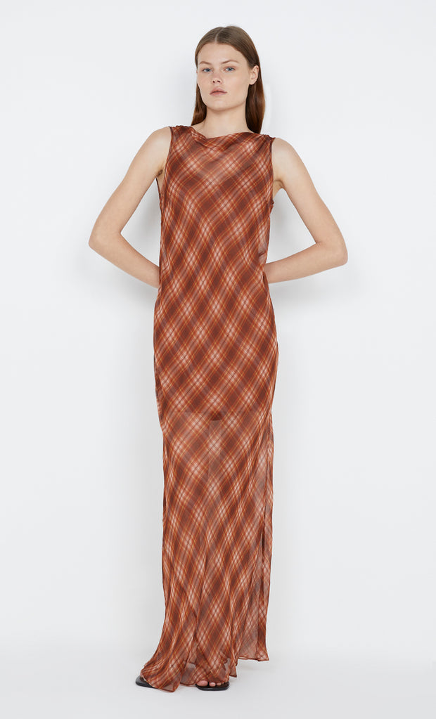 Devi Boatneck Dress in desert check by Bec + Bridge