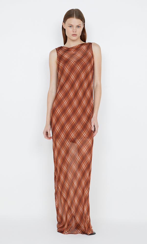 Devi Boatneck Dress in desert check by Bec + Bridge