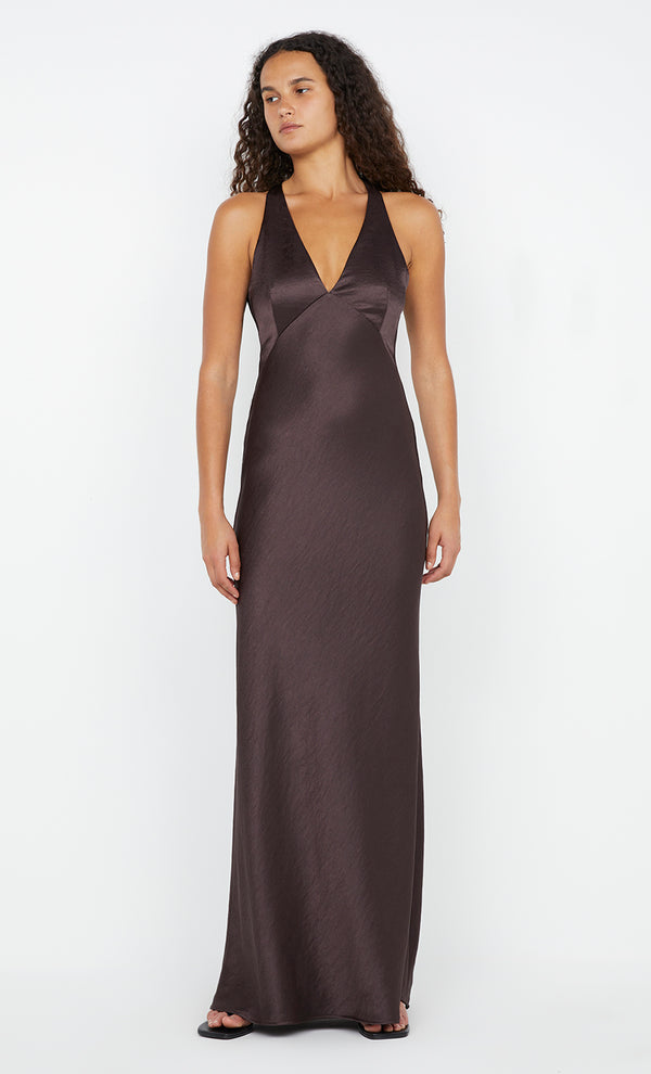 THE DREAMER V NECK DRESS - DARK CHOCOLATE