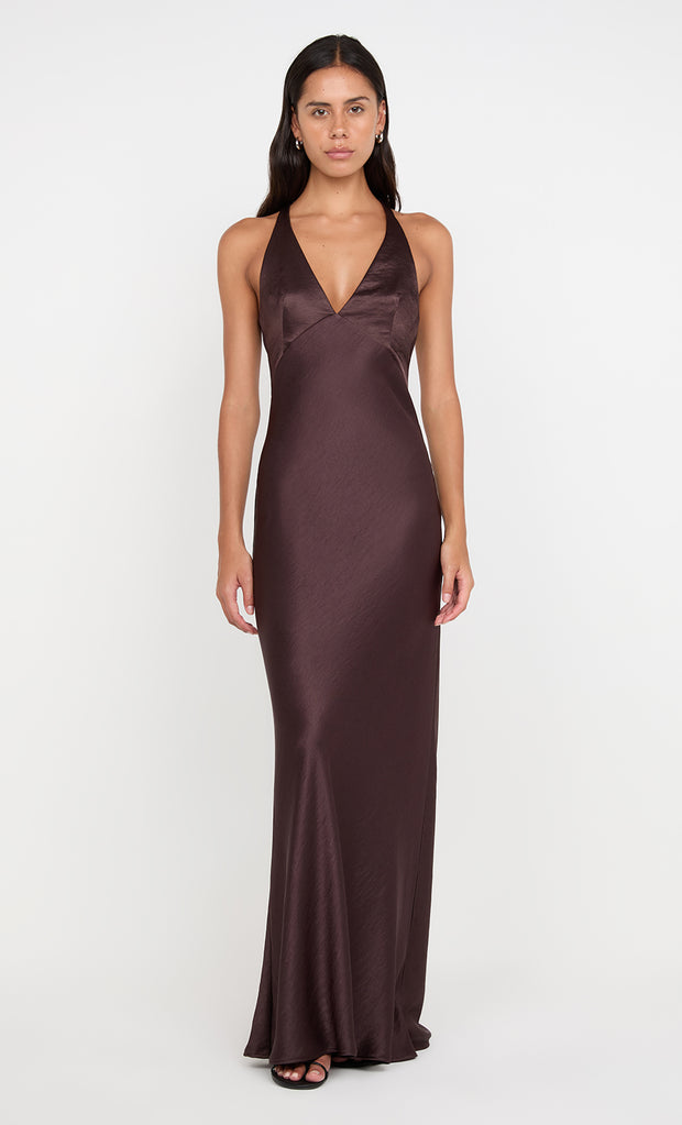 THE DREAMER V NECK DRESS - DARK CHOCOLATE