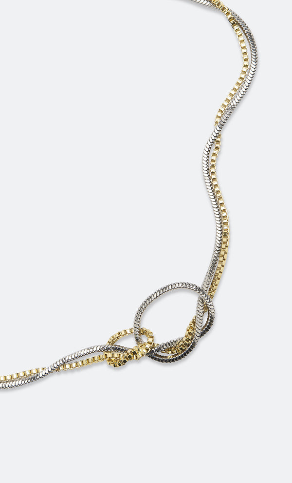 DUAL CHAIN KNOT NECKLACE - GOLD/SILVER