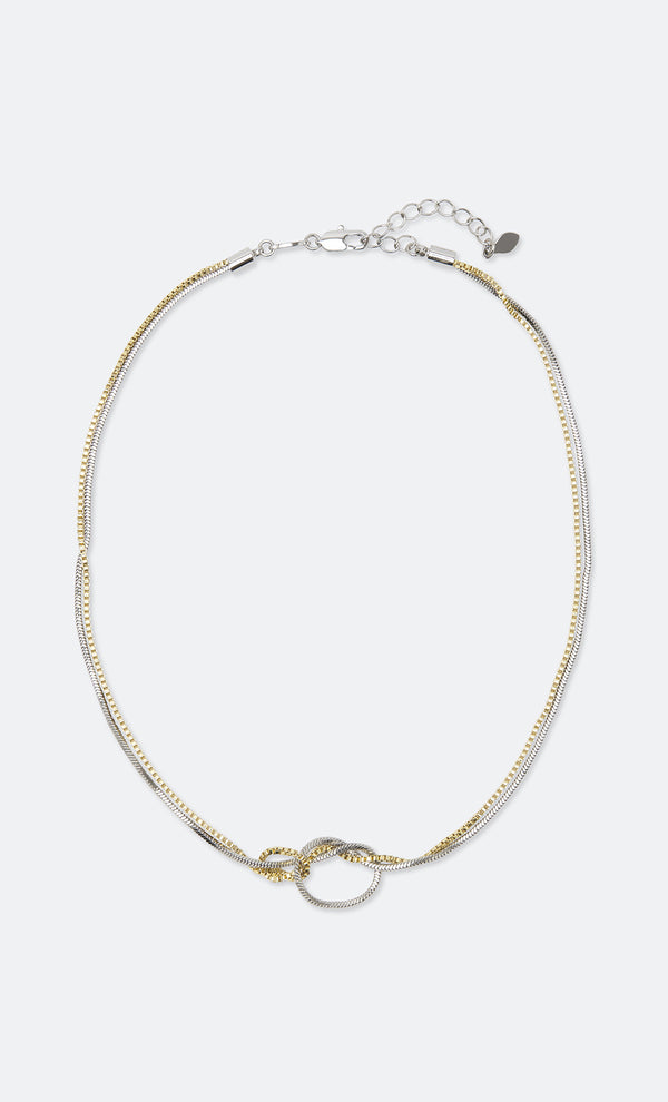 DUAL CHAIN KNOT NECKLACE - GOLD/SILVER