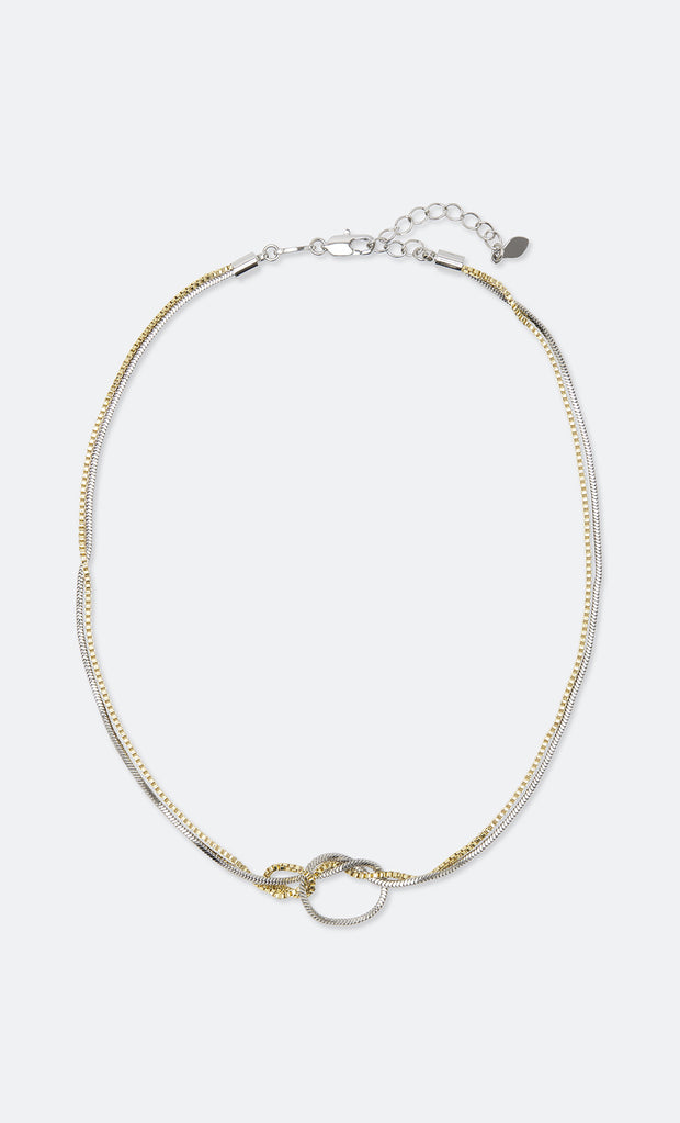 DUAL CHAIN KNOT NECKLACE - GOLD/SILVER