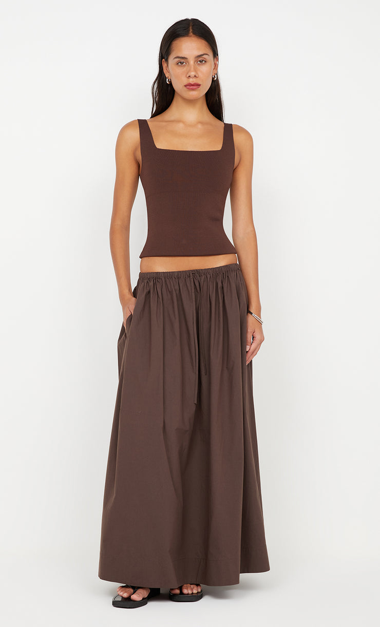 ELEANOR DRAWCORD MAXI SKIRT - CHOC