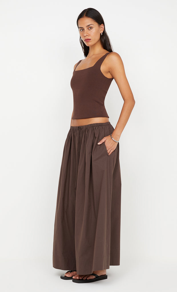 ELEANOR DRAWCORD MAXI SKIRT - CHOC