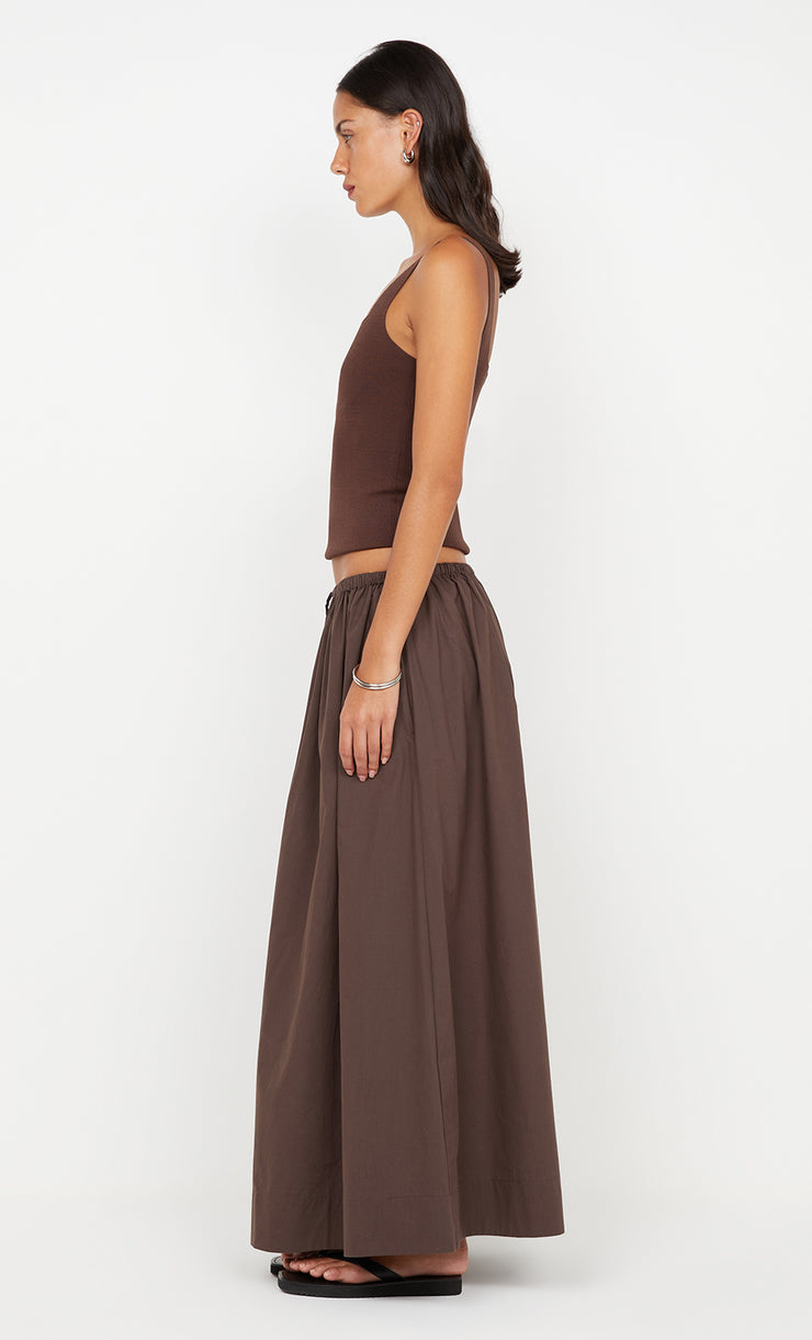 ELEANOR DRAWCORD MAXI SKIRT - CHOC