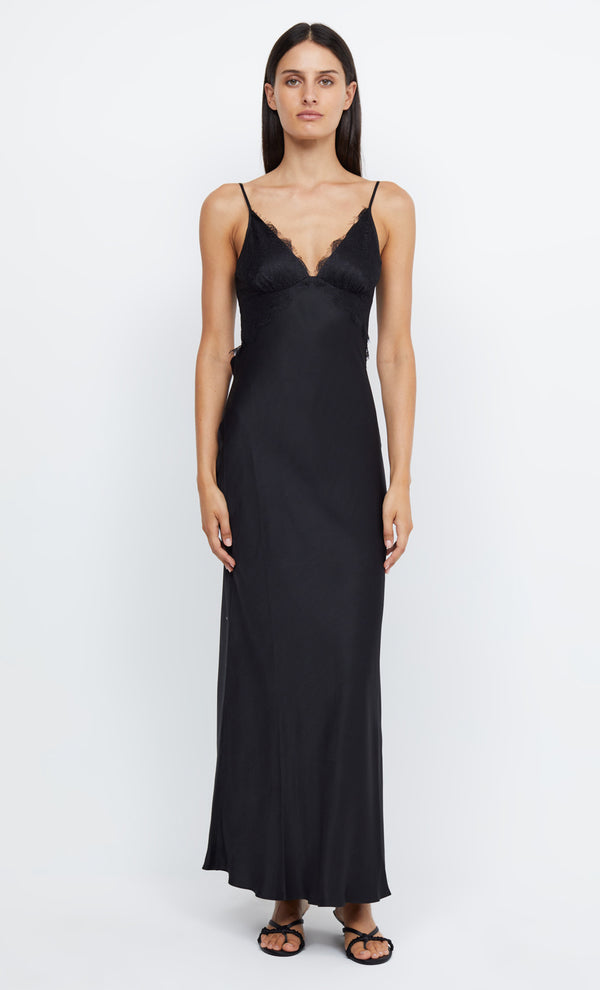 Emery Lace Maxi Dress with Cut Out Back in Black by Bec + Bridge