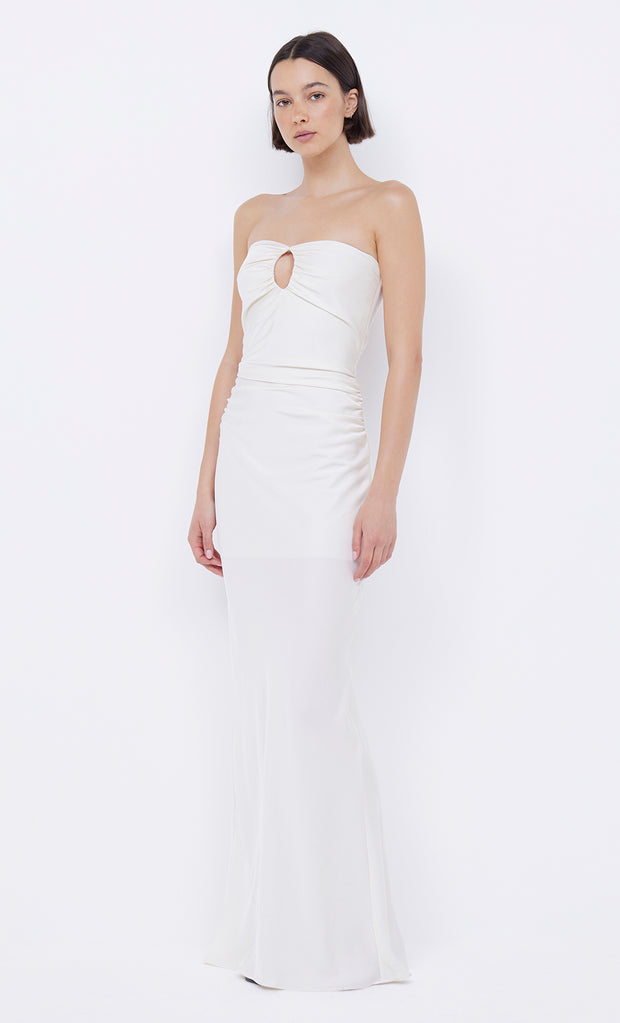 Emilia Strapless Dress with cut out in Ivory by Bec + Bridge