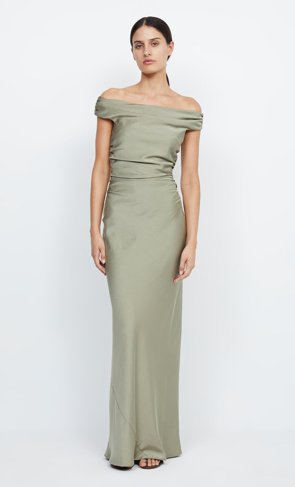 Eternity Off Shoulder Bridesmaid Prom Dress in Sage Green by Bec + Bridge