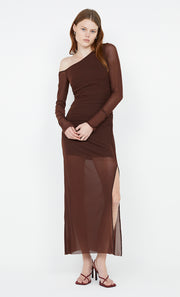 FAE ASYM LONG SLEEVE DRESS - COCOA