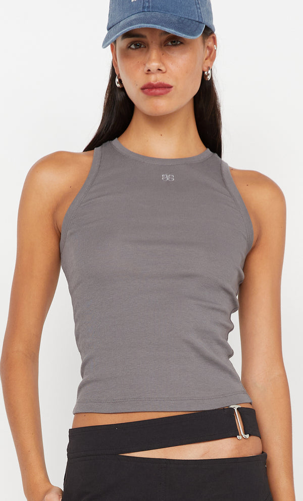 Felix Racer Tank with Emb in Charcoal by Bec + Bridge