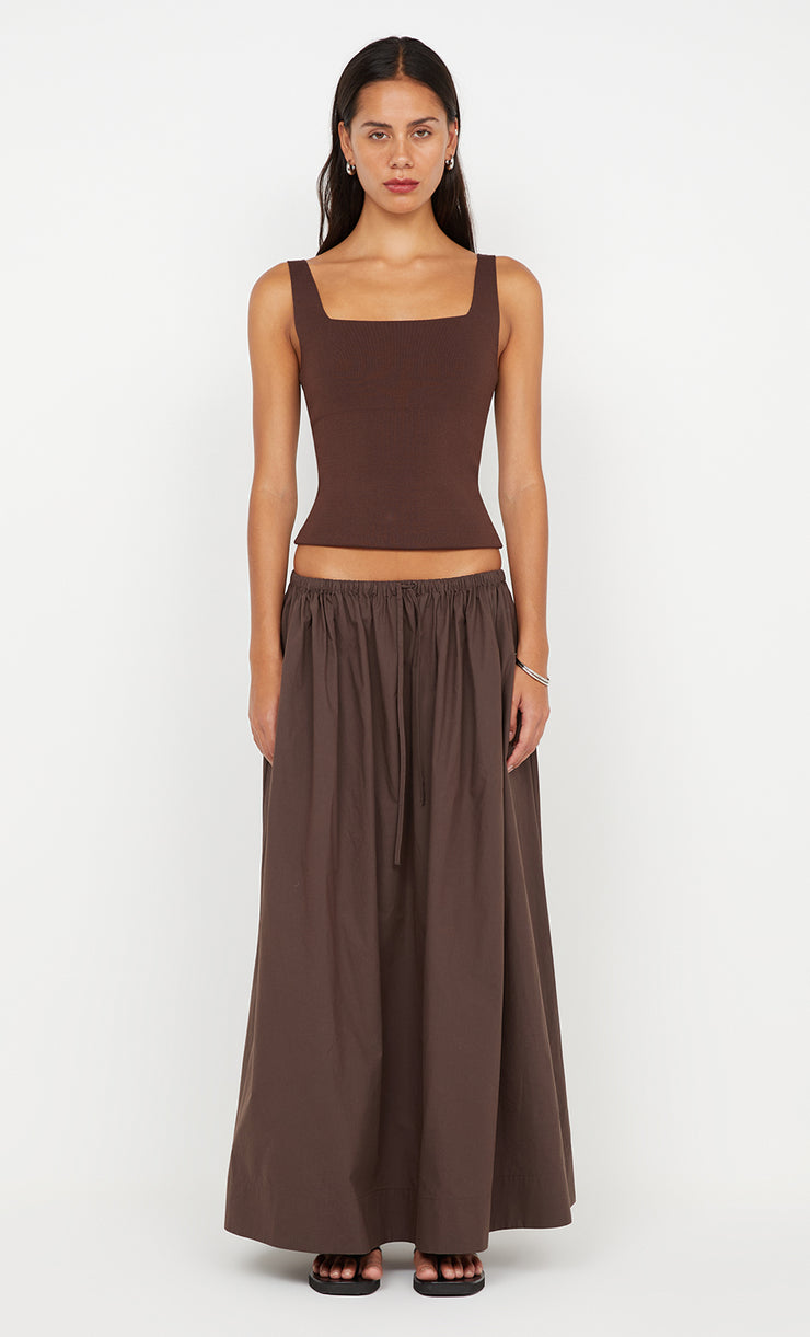 ELEANOR DRAWCORD MAXI SKIRT - CHOC