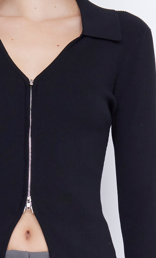 IMRIE ZIP KNIT CARDIGAN - BLACK