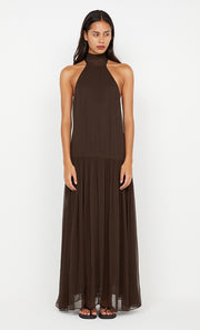 INKA HIGH NECK DRESS - CHOCOLATE