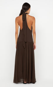 INKA HIGH NECK DRESS - CHOCOLATE