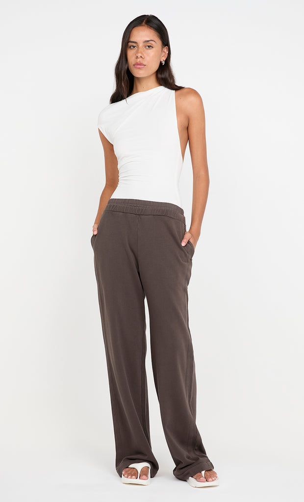 JORJA DOUBLE WAISTBAND PANT - DARK CHOCOLATE