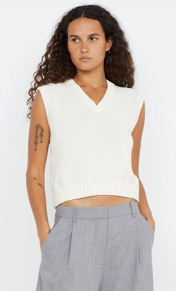 Kamilah V Neck Knitted Vest in White by Bec + Bridge