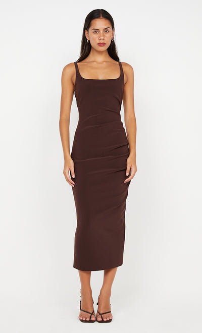 Karina Tuck Midi Dress in Dark Chocolate by Bec + Bridge