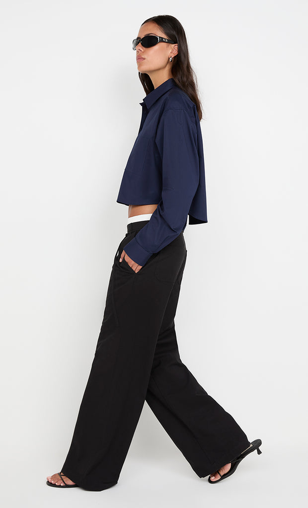 Kelsi Pocket Pant in Black with White Contrast Waistband by Bec + Bridge