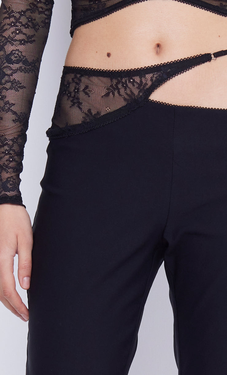 Laure Asym Cutout Pant in Black with Lace by Bec + Bridge