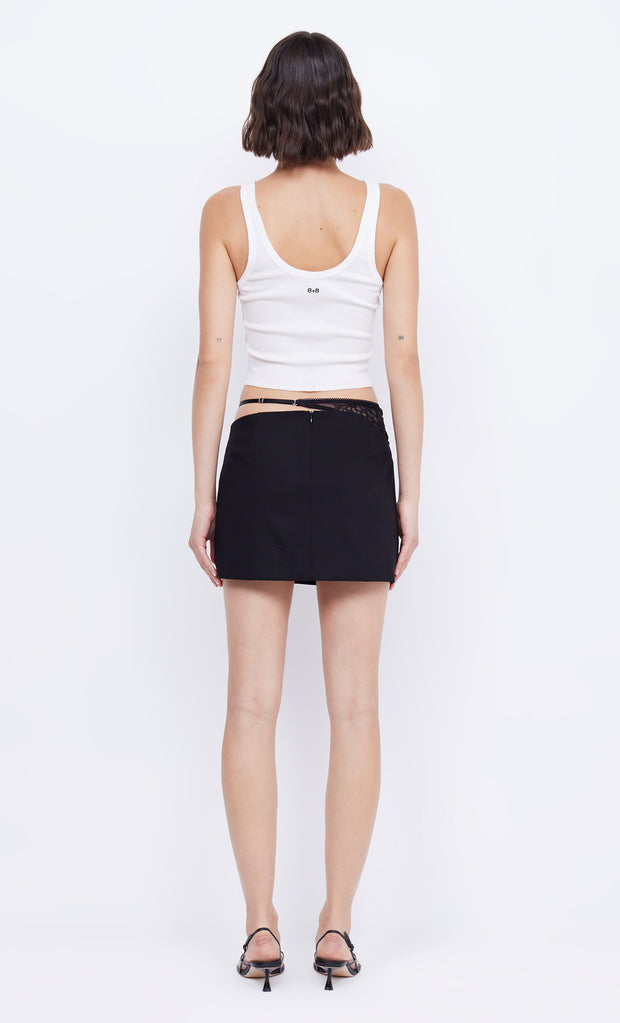 Black Laure Mini Skirt in Black with cutout by Bec + Bridge